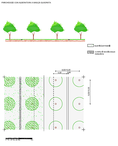 Parcheggio con alberatura a maglia quadrata